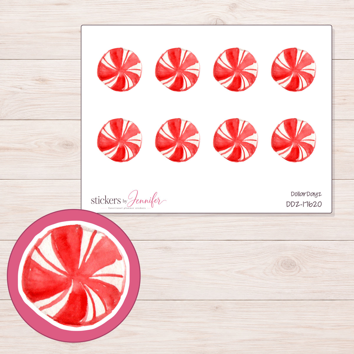 DDZ-17620 planner sticker sheet with enlarged sticker detail