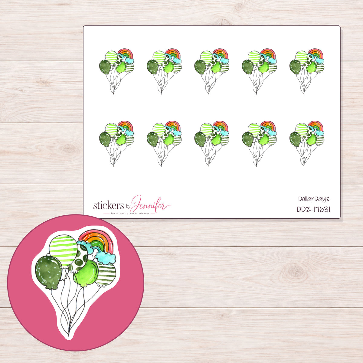 DDZ-17631 planner sticker sheet with enlarged sticker detail