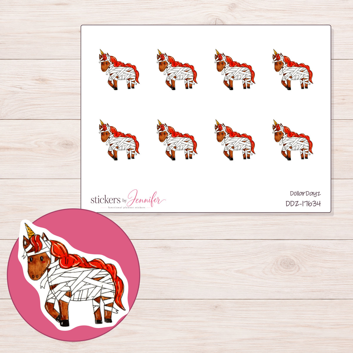 DDZ-17634 planner sticker sheet with enlarged sticker detail
