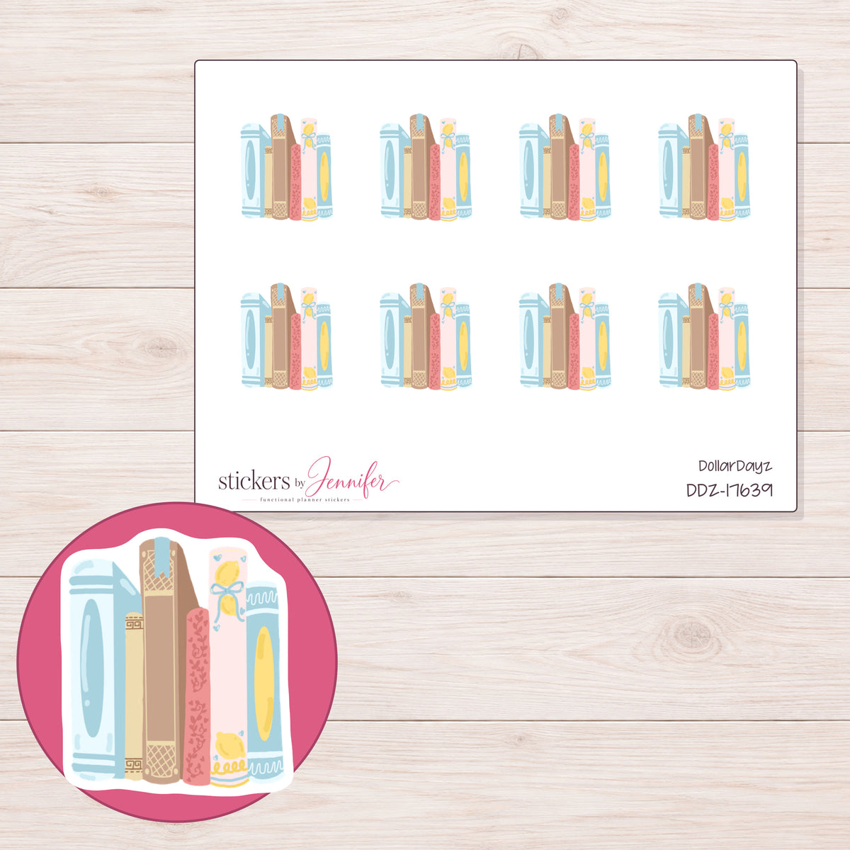 DDZ-17639 planner sticker sheet with enlarged sticker detail