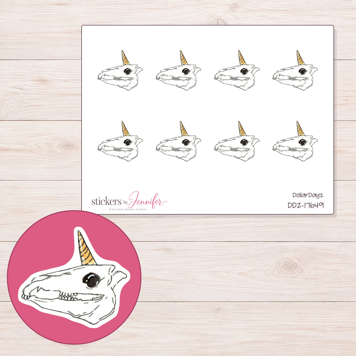 DDZ-17649 planner sticker sheet with enlarged sticker detail