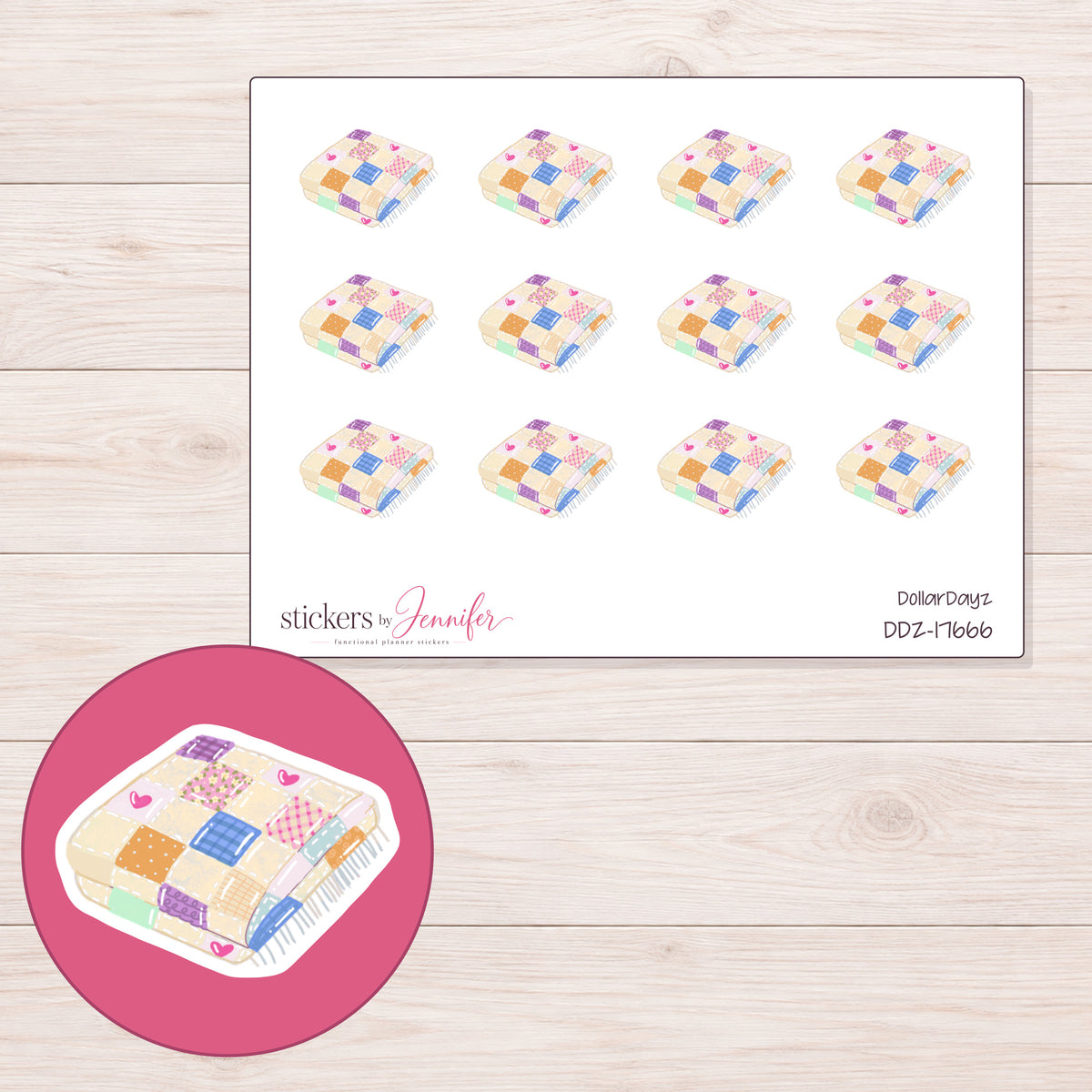 DDZ-17666 planner sticker sheet with enlarged sticker detail