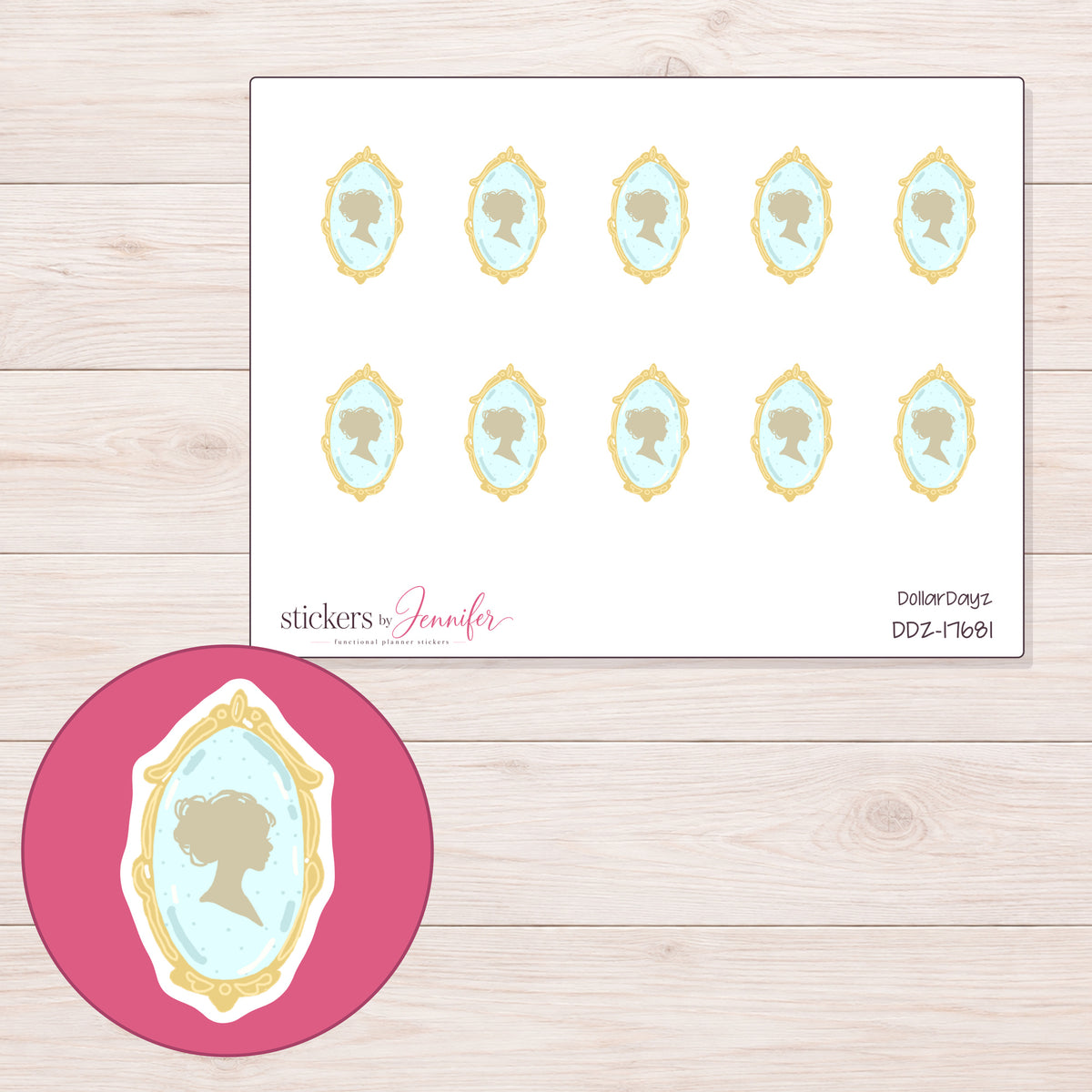 DDZ-17681 planner sticker sheet with enlarged sticker detail
