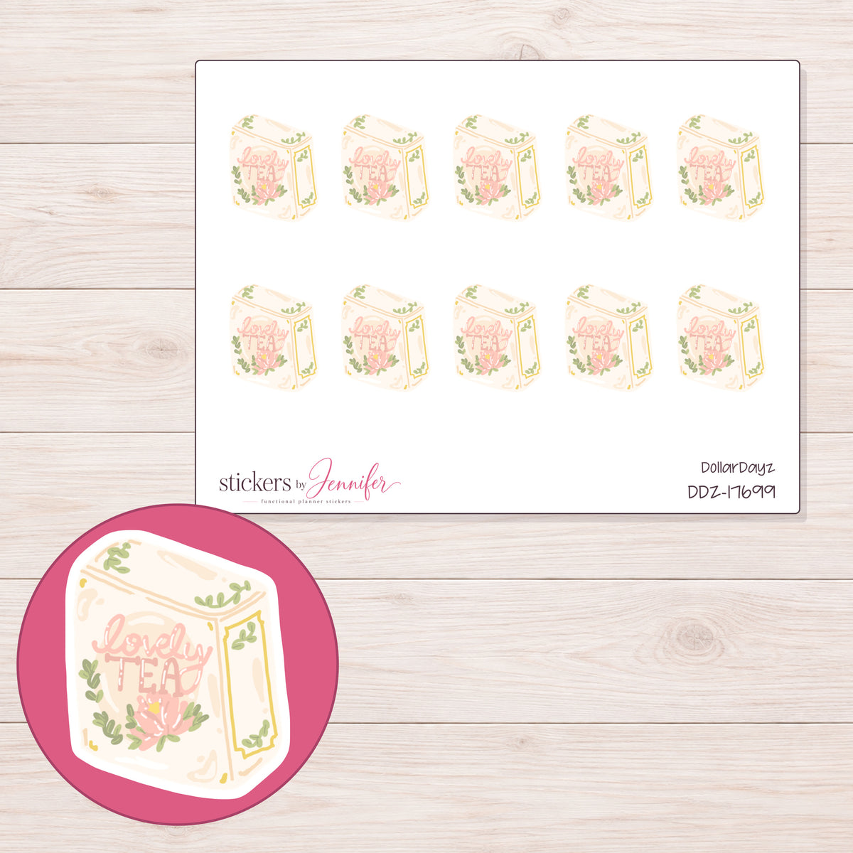 DDZ-17699 planner sticker sheet with enlarged sticker detail