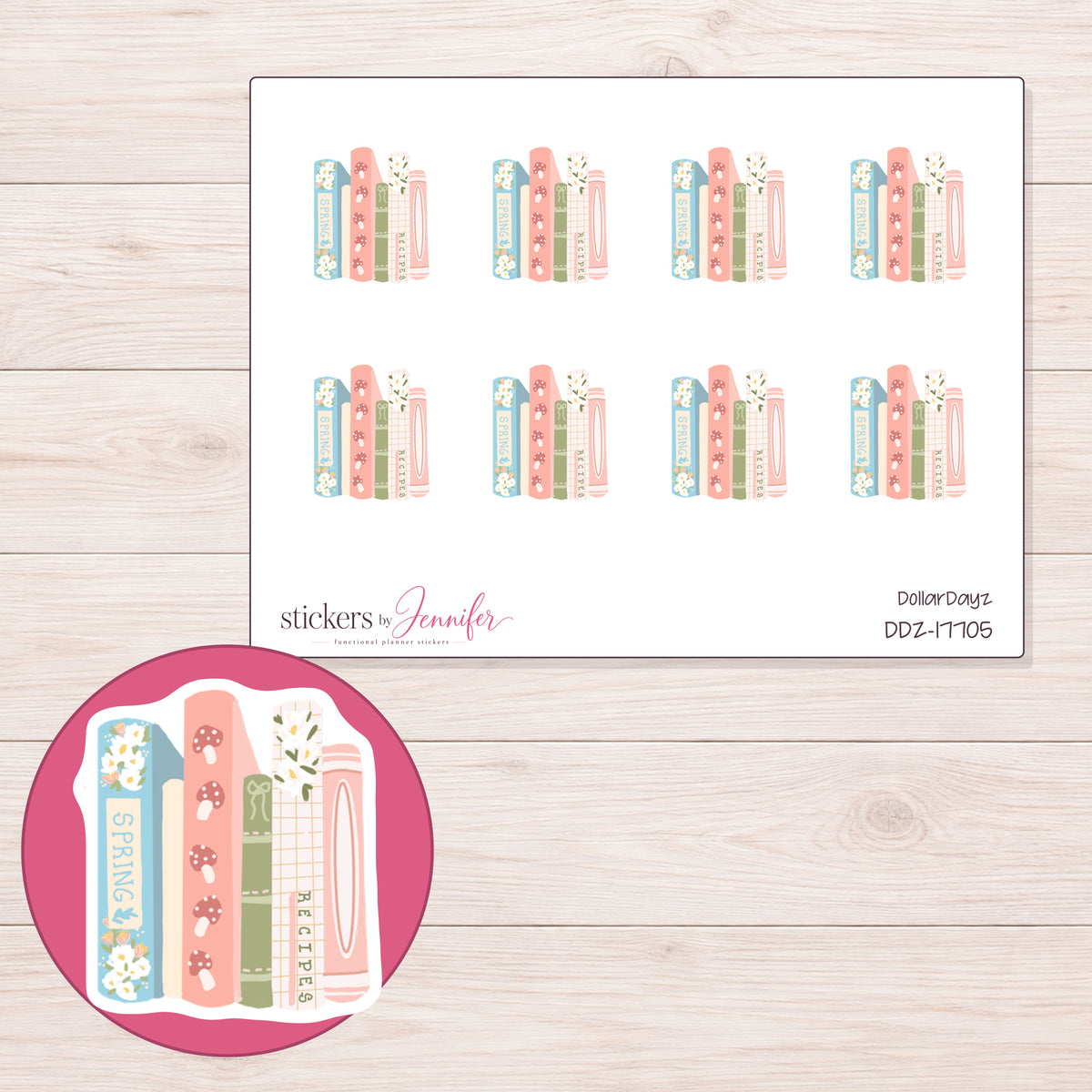 DDZ-17705 planner sticker sheet with enlarged sticker detail