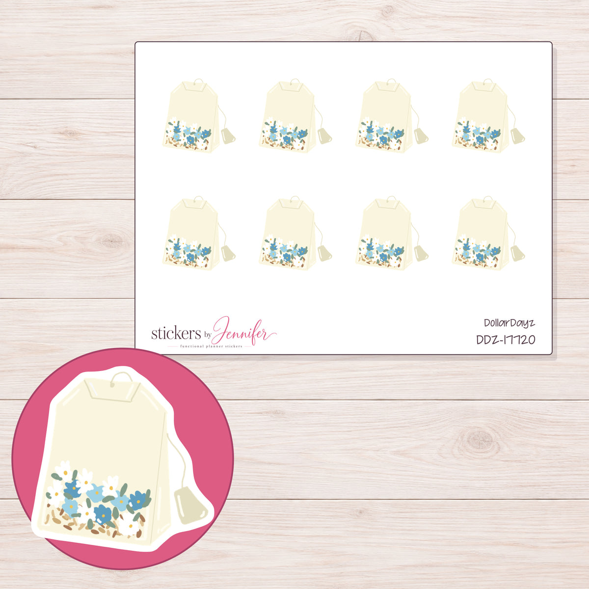 DDZ-17720 planner sticker sheet with enlarged sticker detail