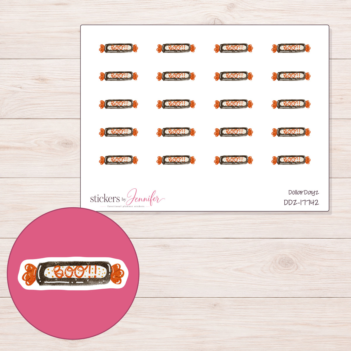 DDZ-17742 planner sticker sheet with enlarged sticker detail