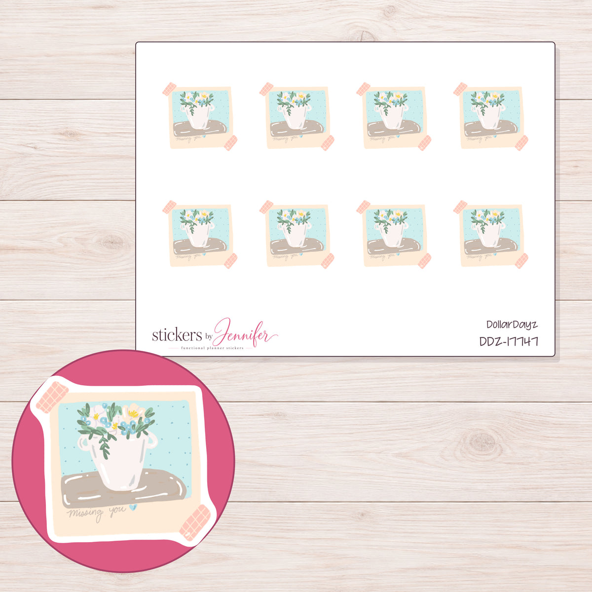 DDZ-17747 planner sticker sheet with enlarged sticker detail