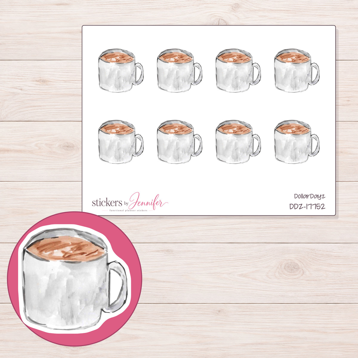 DDZ-17752 planner sticker sheet with enlarged sticker detail