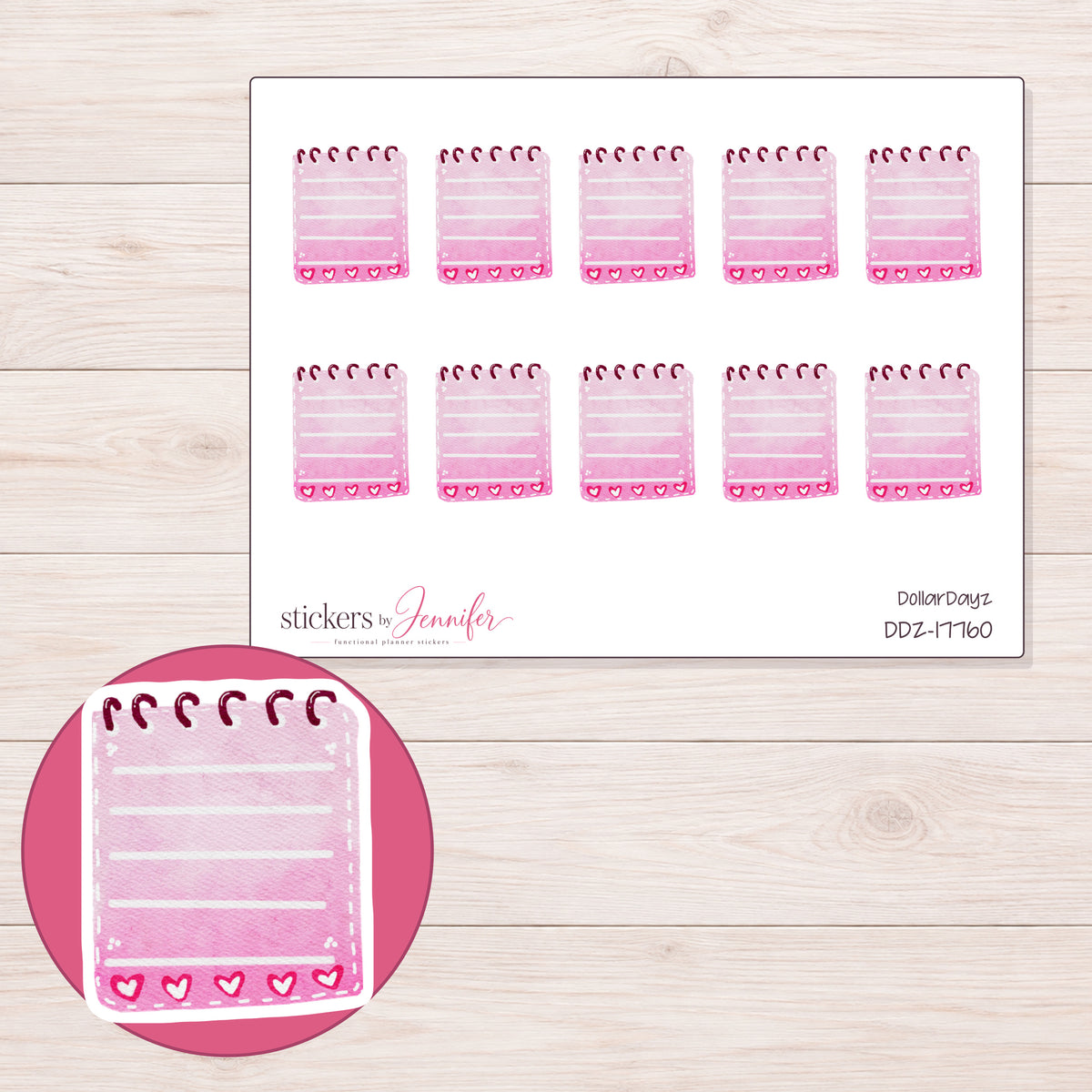 DDZ-17760 planner sticker sheet with enlarged sticker detail