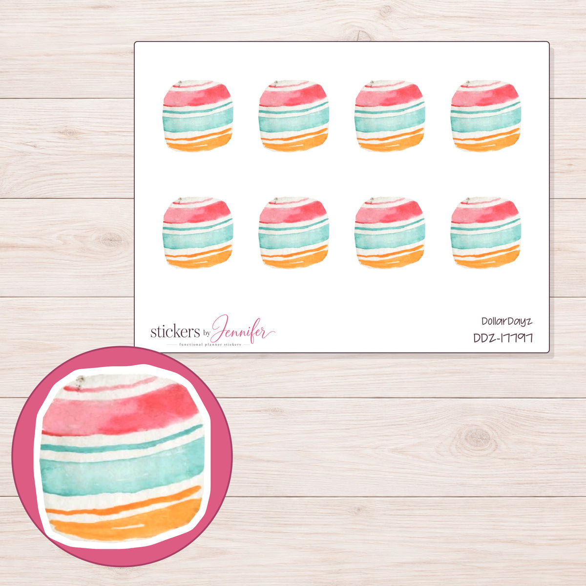 DDZ-17797 planner sticker sheet with enlarged sticker detail