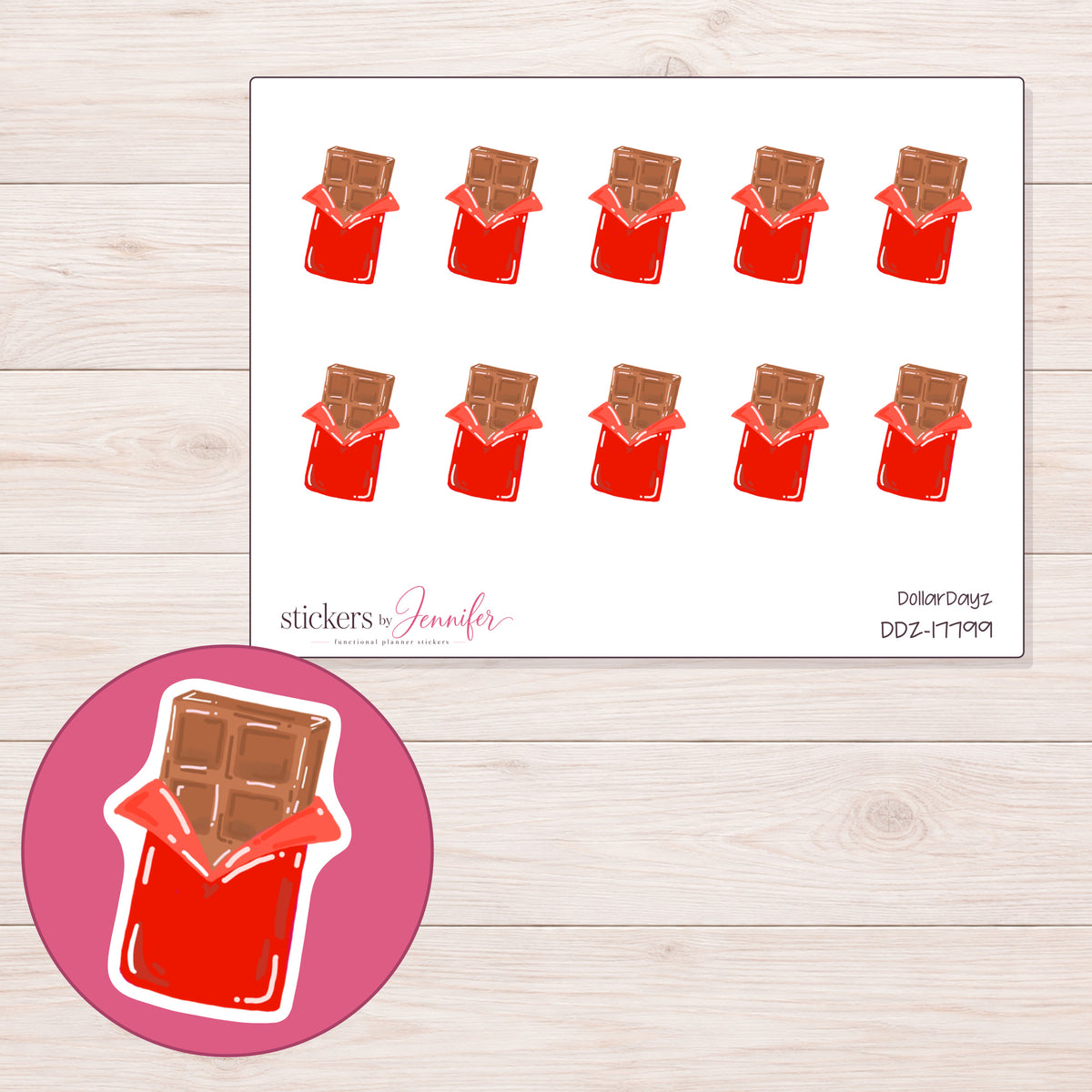 DDZ-17799 planner sticker sheet with enlarged sticker detail