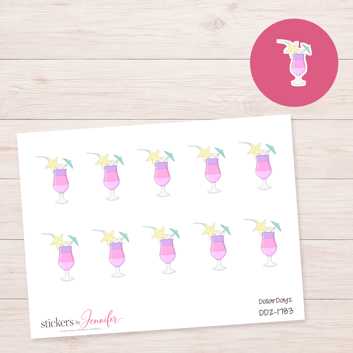 Pink Tropical Drink Planner Stickers | DDZ-1783