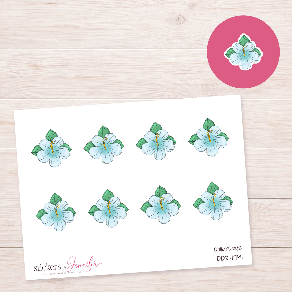 Pale Blue Hibiscus Planner Stickers | DDZ-1791
