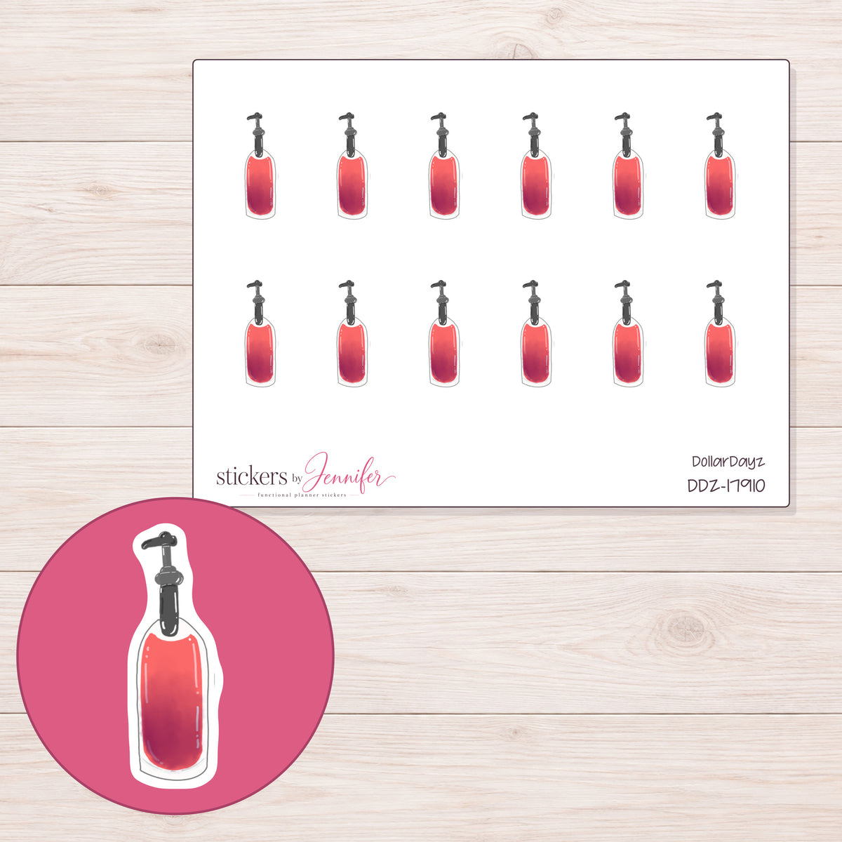 DDZ-17910 planner sticker sheet with enlarged sticker detail