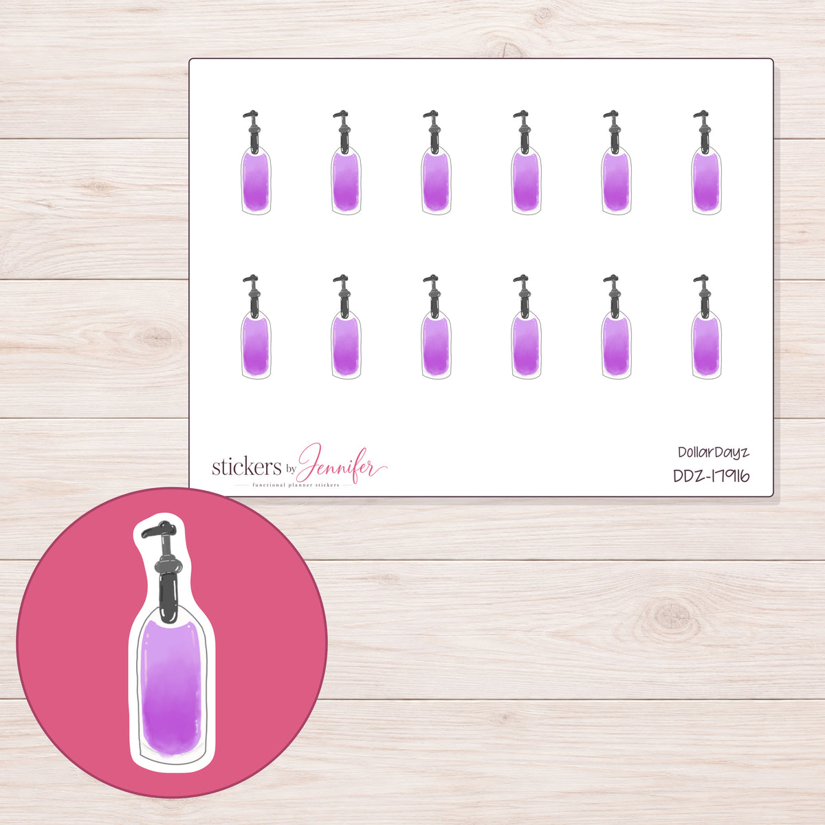 DDZ-17916 planner sticker sheet with enlarged sticker detail