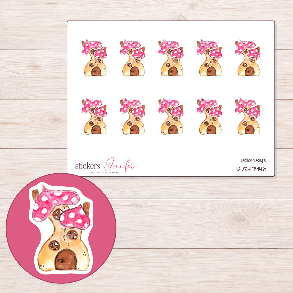 DDZ-17948 planner sticker sheet with enlarged sticker detail