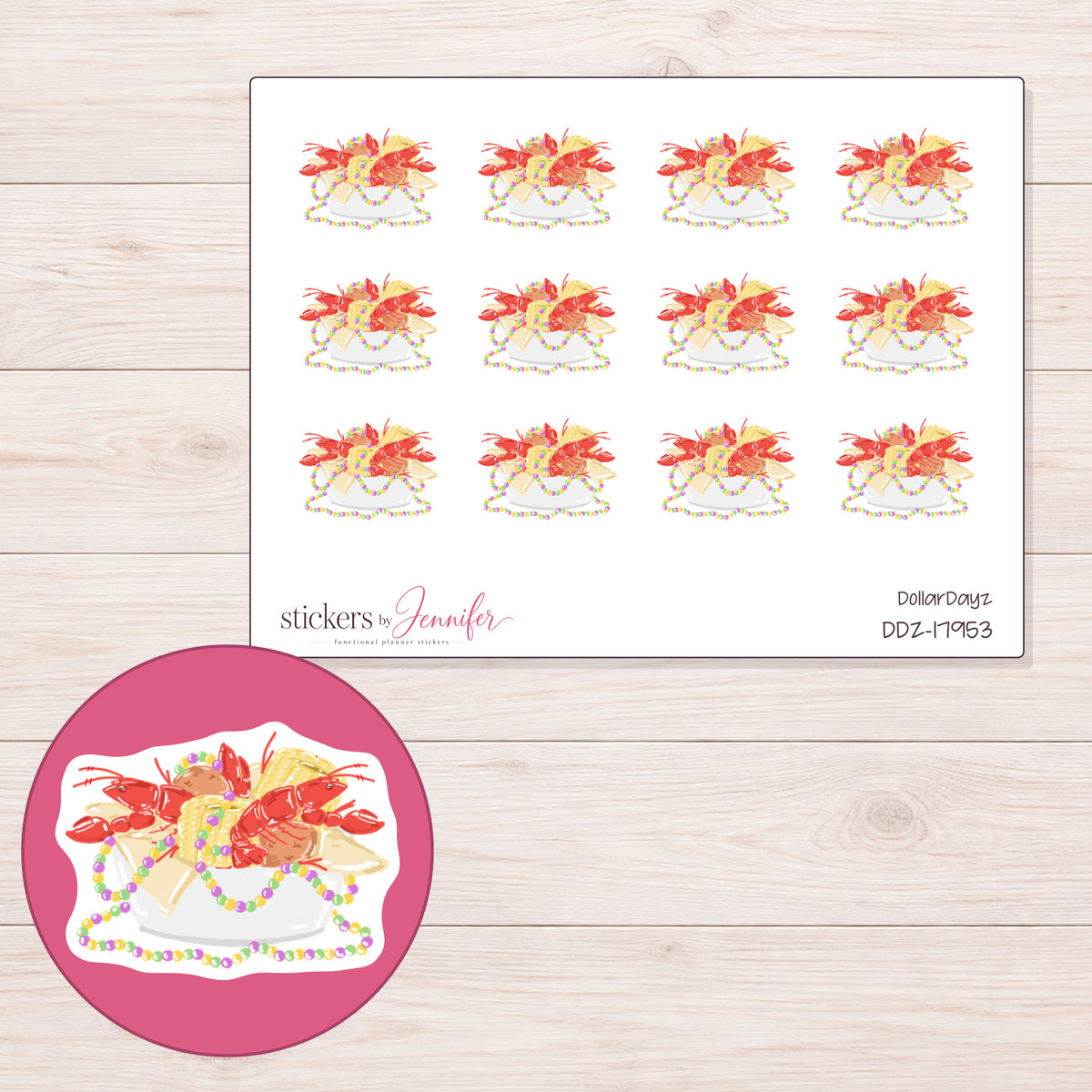 DDZ-17953 planner sticker sheet with enlarged sticker detail