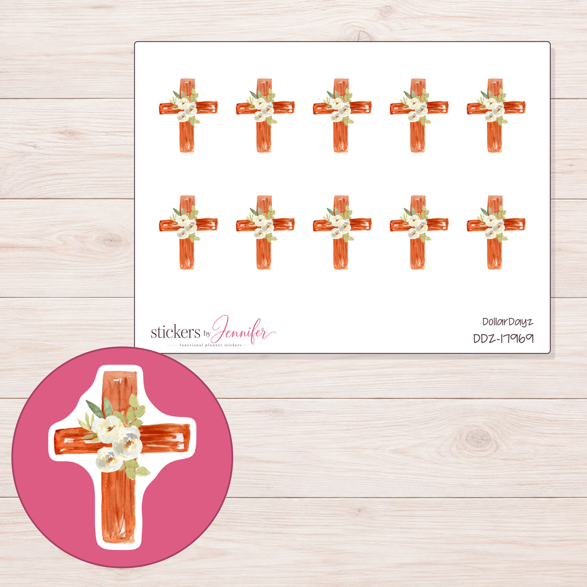 DDZ-17969 planner sticker sheet with enlarged sticker detail