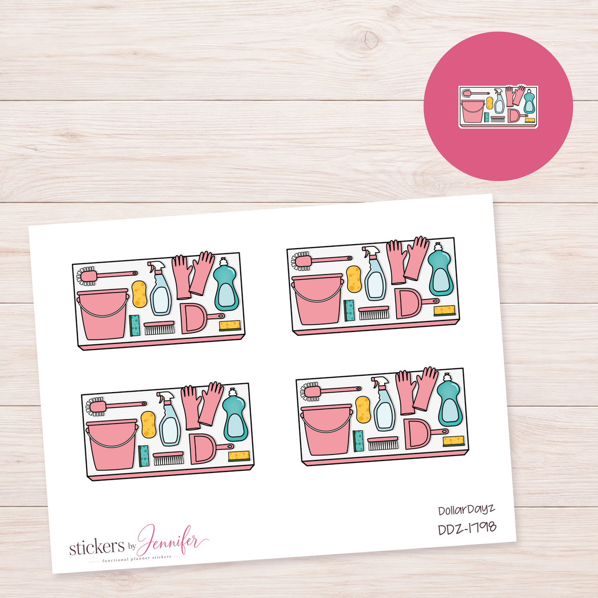 Pink Cleaning Supplies Planner Stickers | DDZ-1798