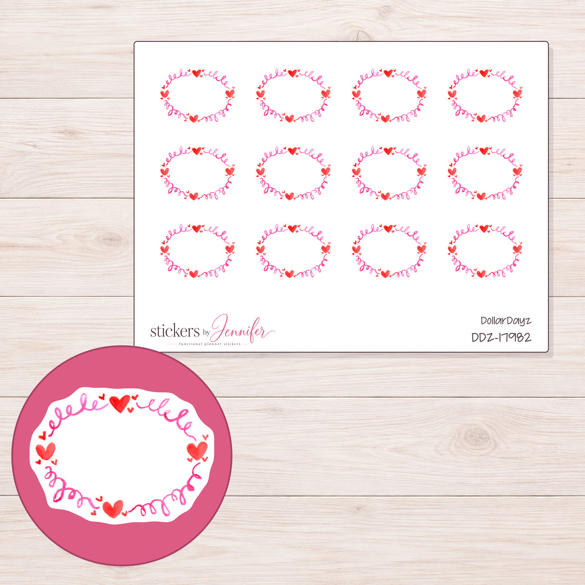 DDZ-17982 planner sticker sheet with enlarged sticker detail