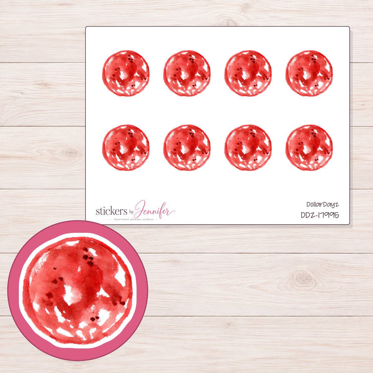 DDZ-17995 planner sticker sheet with enlarged sticker detail