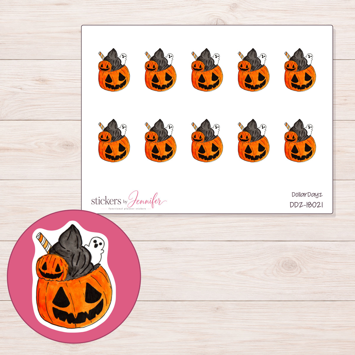 DDZ-18021 planner sticker sheet with enlarged sticker detail