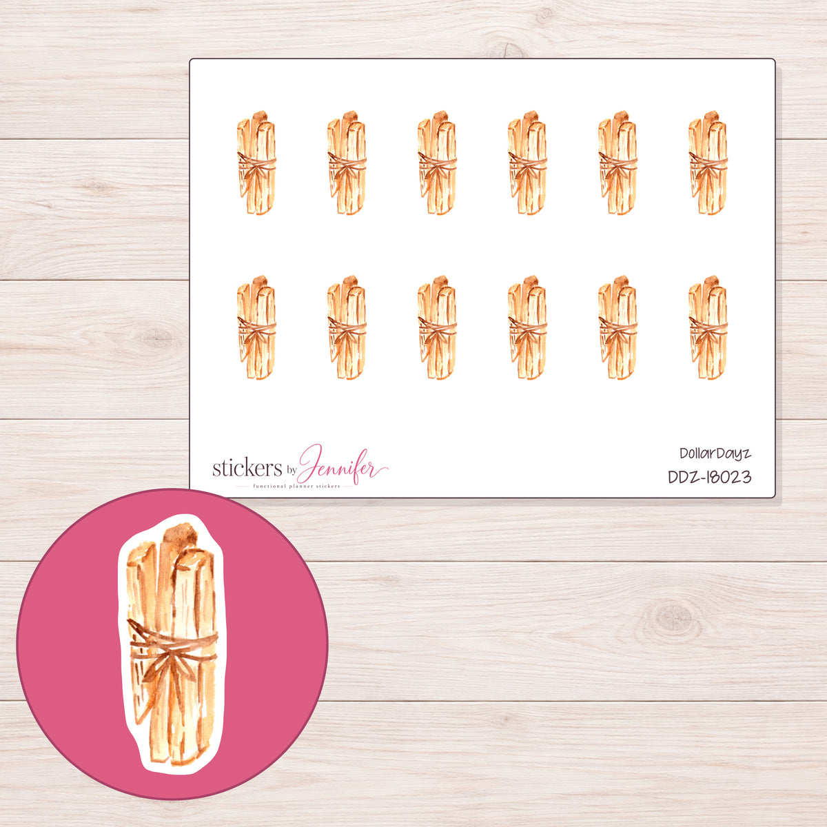DDZ-18023 planner sticker sheet with enlarged sticker detail
