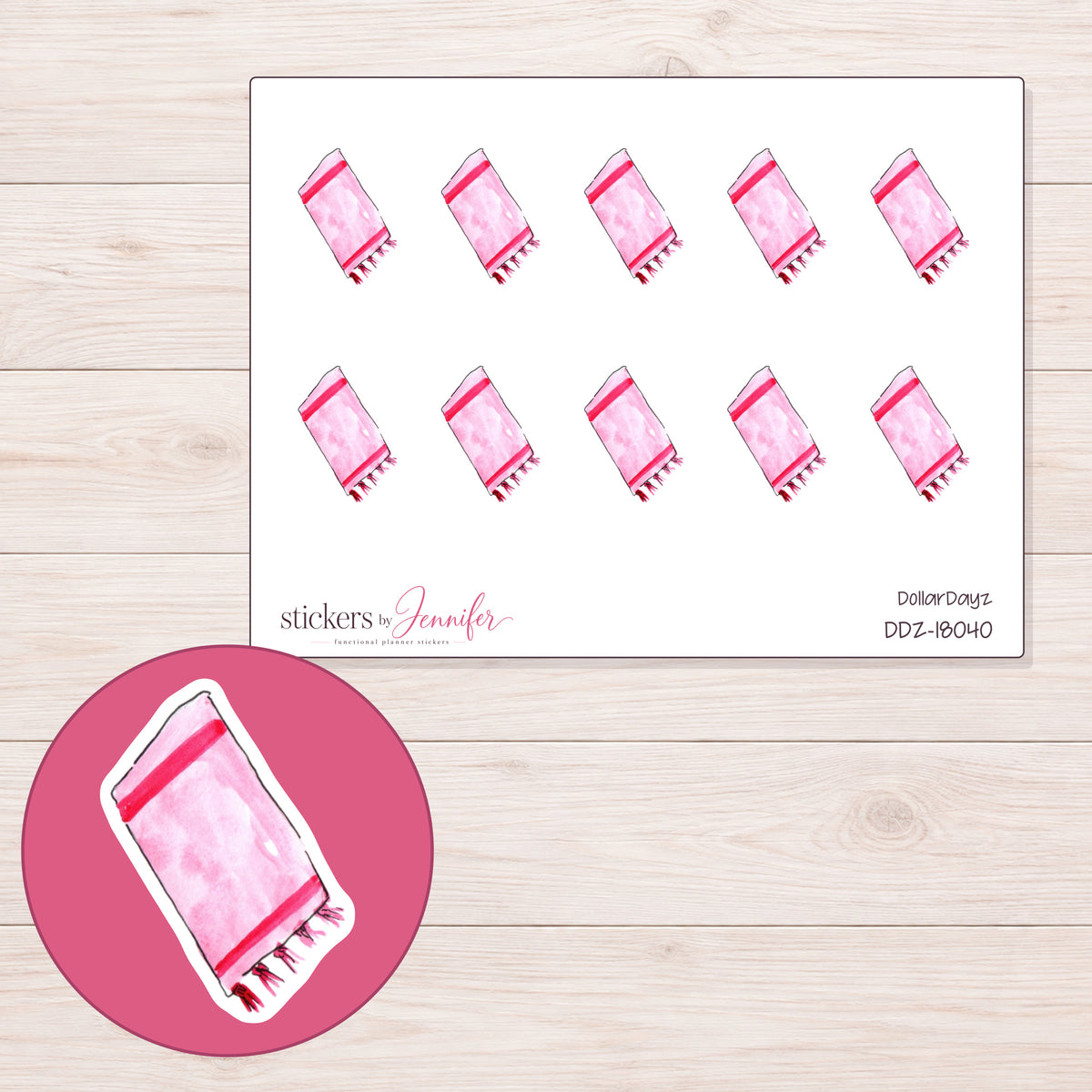 DDZ-18040 planner sticker sheet with enlarged sticker detail