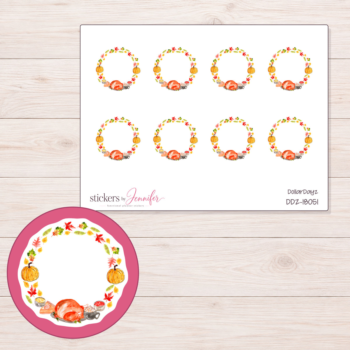 DDZ-18051 planner sticker sheet with enlarged sticker detail