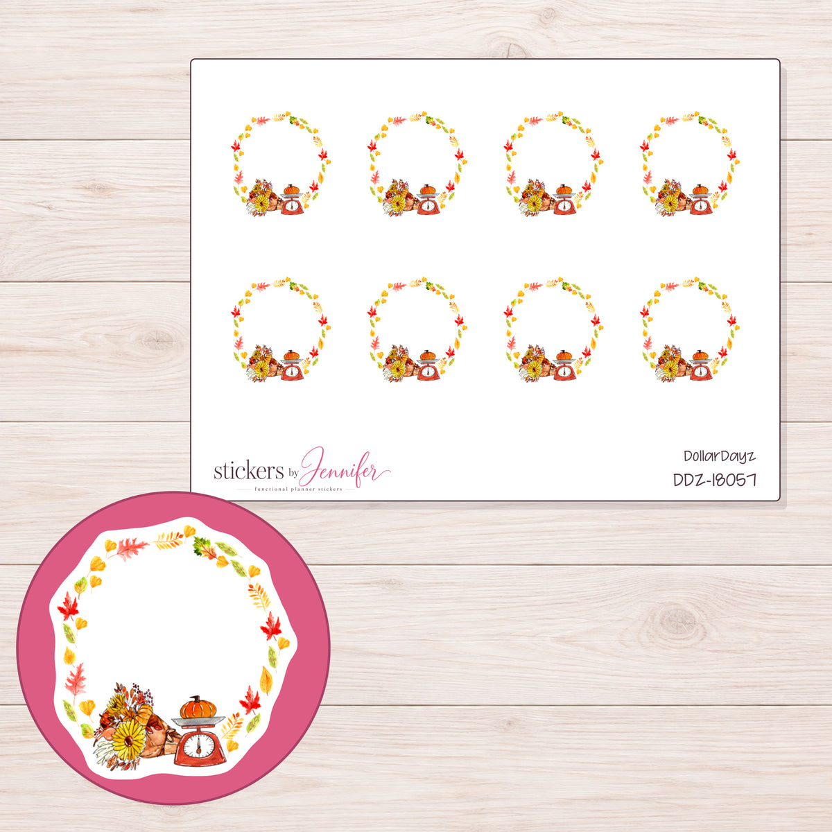 DDZ-18057 planner sticker sheet with enlarged sticker detail