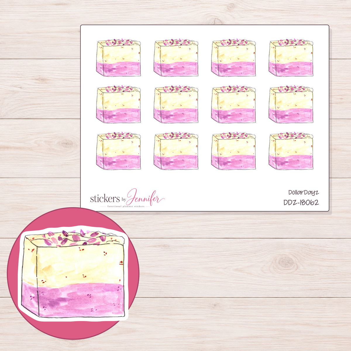 DDZ-18062 planner sticker sheet with enlarged sticker detail