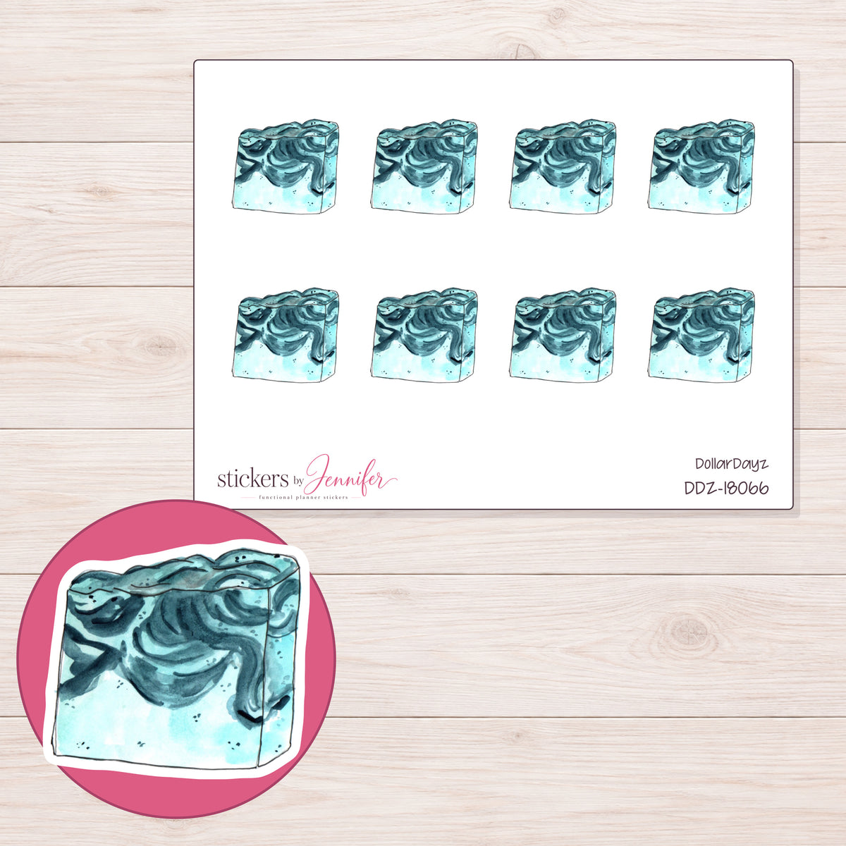 DDZ-18066 planner sticker sheet with enlarged sticker detail