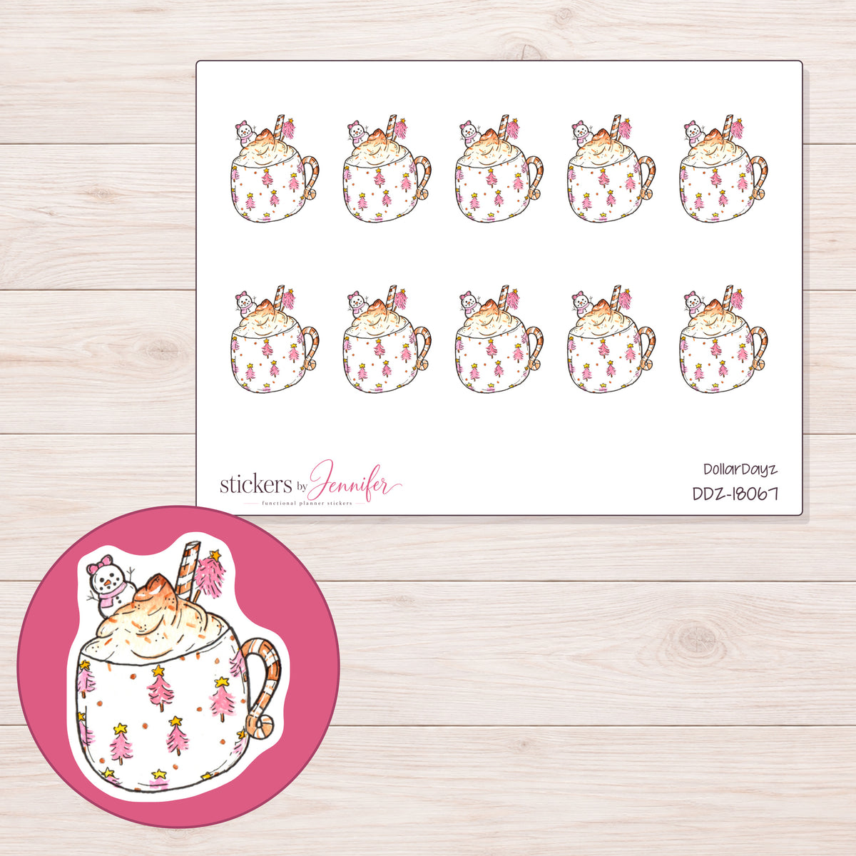 DDZ-18067 planner sticker sheet with enlarged sticker detail