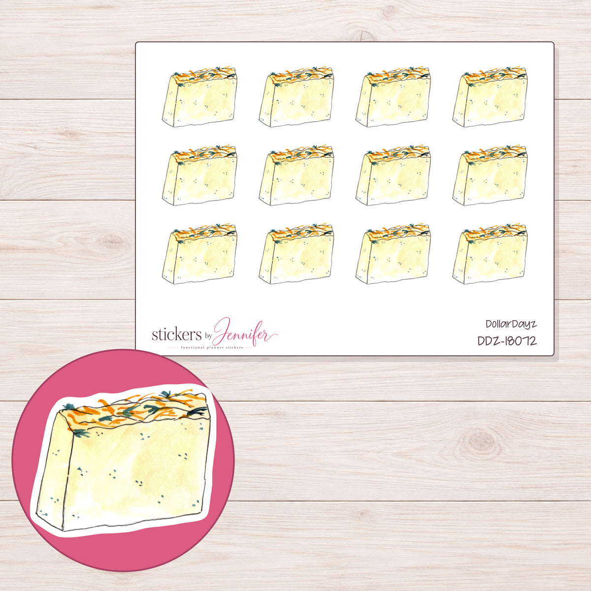 DDZ-18072 planner sticker sheet with enlarged sticker detail