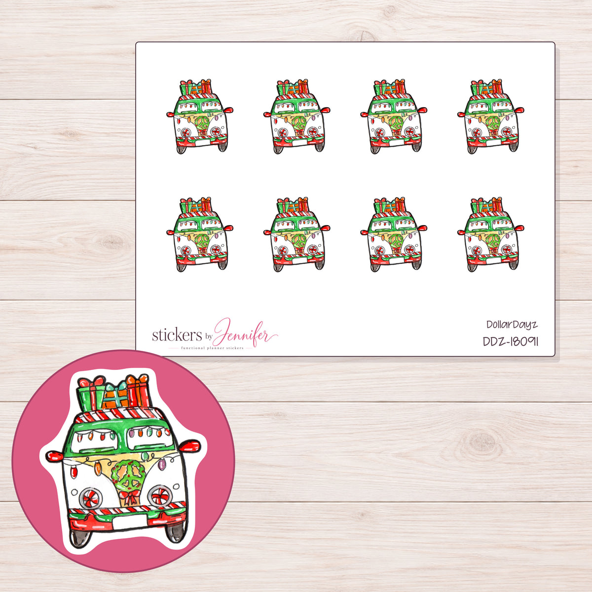 DDZ-18091 planner sticker sheet with enlarged sticker detail
