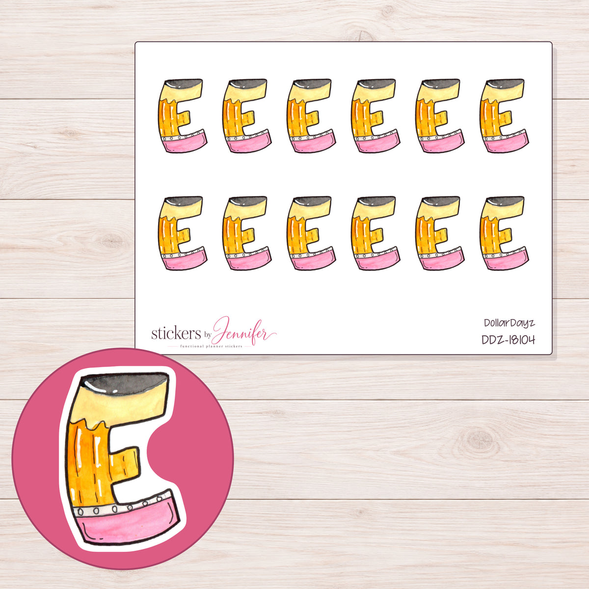 DDZ-18104 planner sticker sheet with enlarged sticker detail