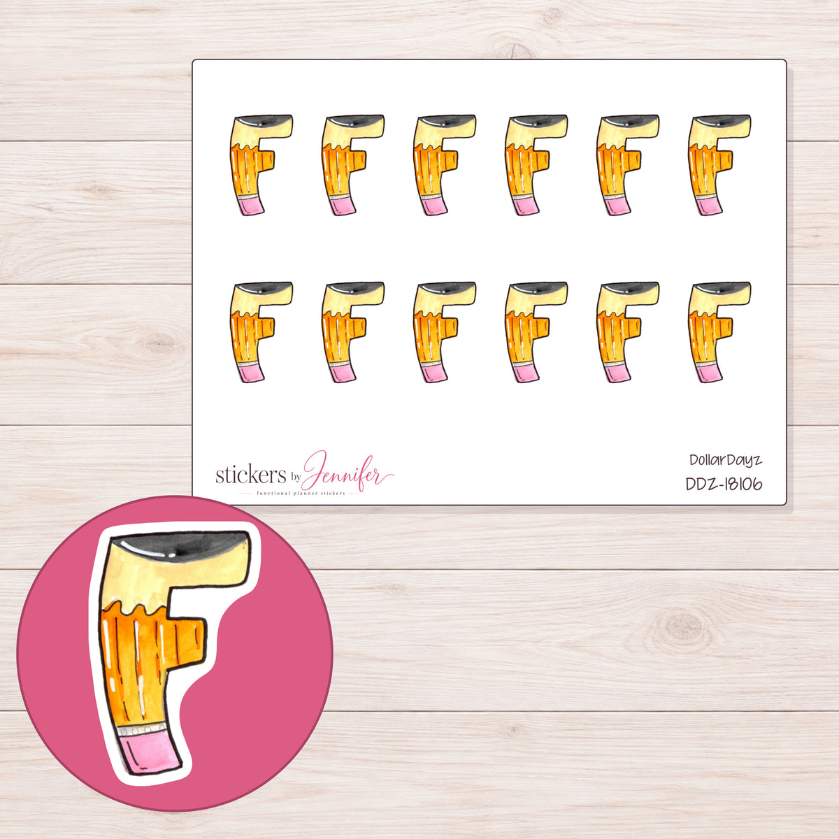 DDZ-18106 planner sticker sheet with enlarged sticker detail