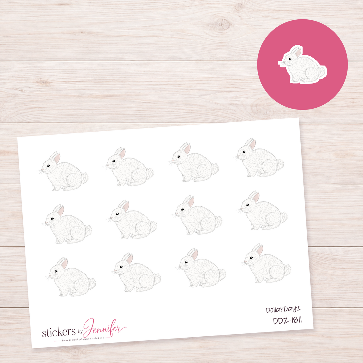 Seated White Rabbit Planner Stickers | DDZ-1811