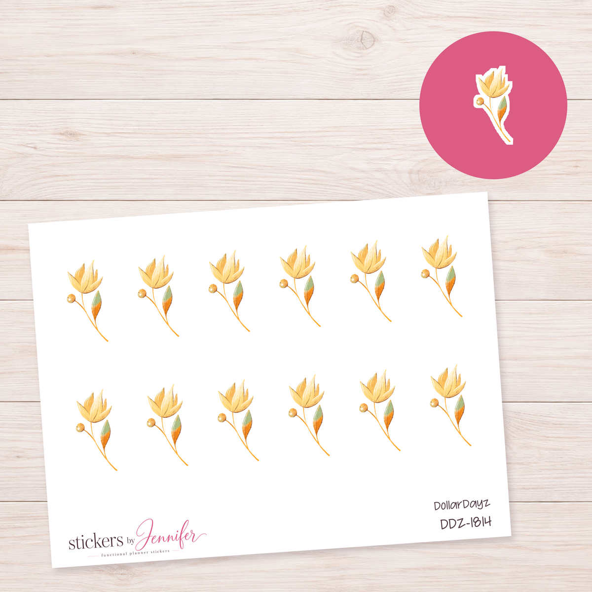 Golden Flower Sprig Planner Stickers | DDZ-1814