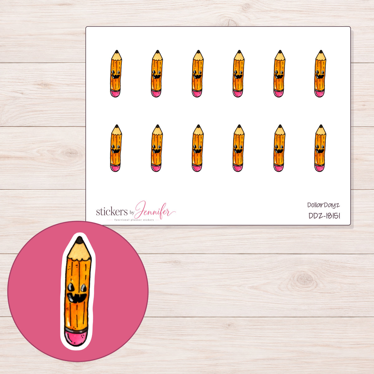 DDZ-18151 planner sticker sheet with enlarged sticker detail