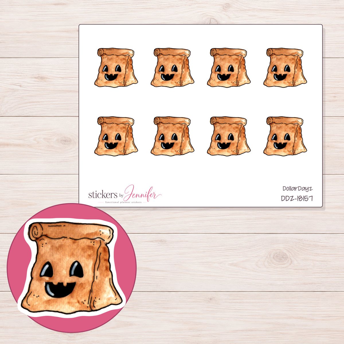 DDZ-18157 planner sticker sheet with enlarged sticker detail