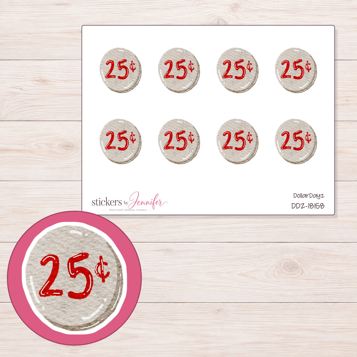DDZ-18158 planner sticker sheet with enlarged sticker detail
