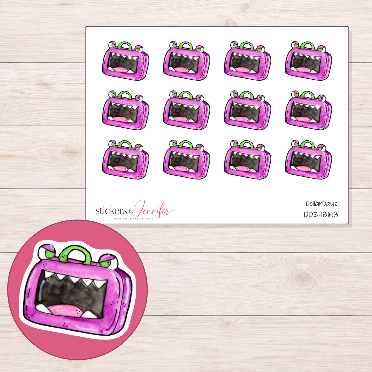 DDZ-18163 planner sticker sheet with enlarged sticker detail