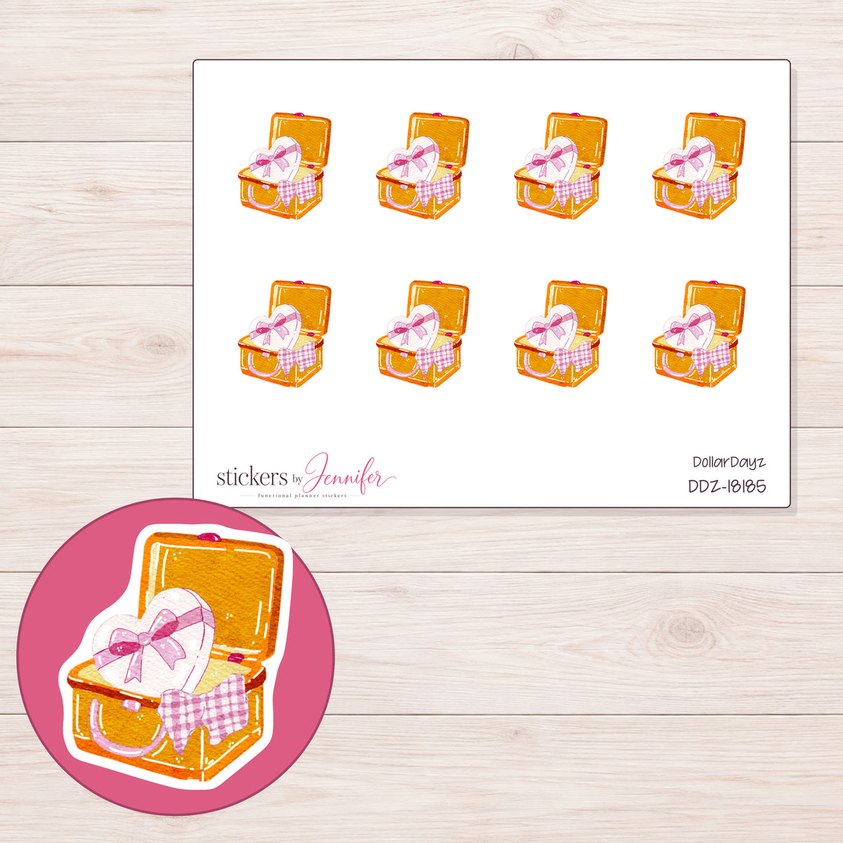 DDZ-18185 planner sticker sheet with enlarged sticker detail