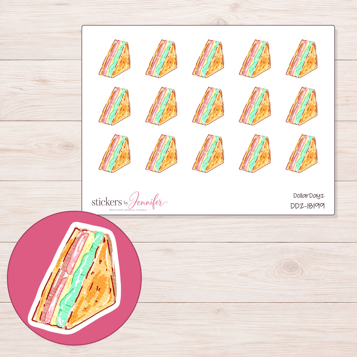 DDZ-18199 planner sticker sheet with enlarged sticker detail