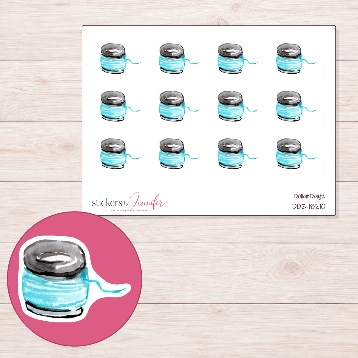 DDZ-18210 planner sticker sheet with enlarged sticker detail