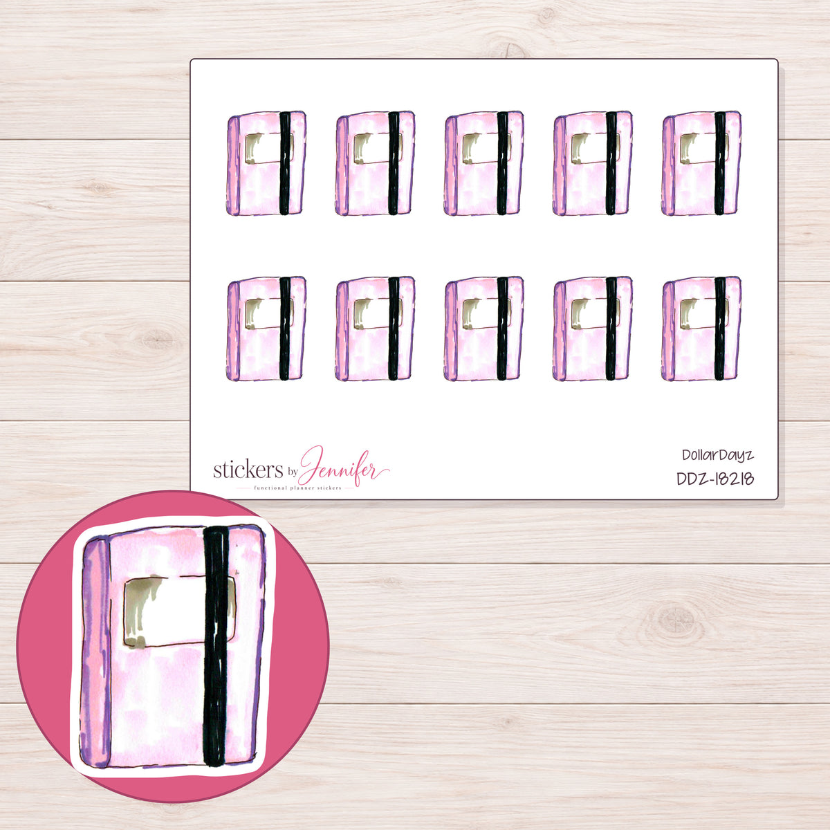 DDZ-18218 planner sticker sheet with enlarged sticker detail