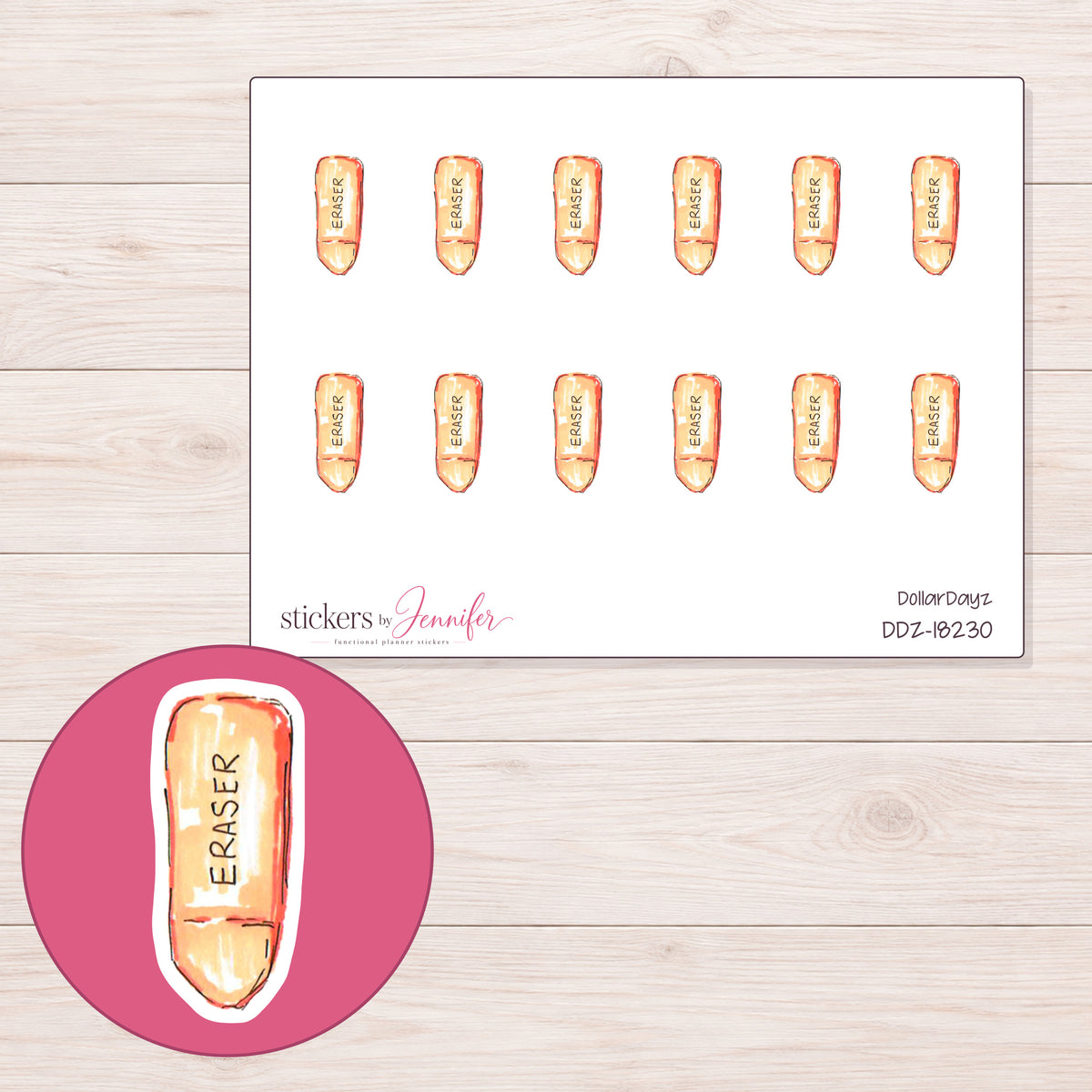 DDZ-18230 planner sticker sheet with enlarged sticker detail