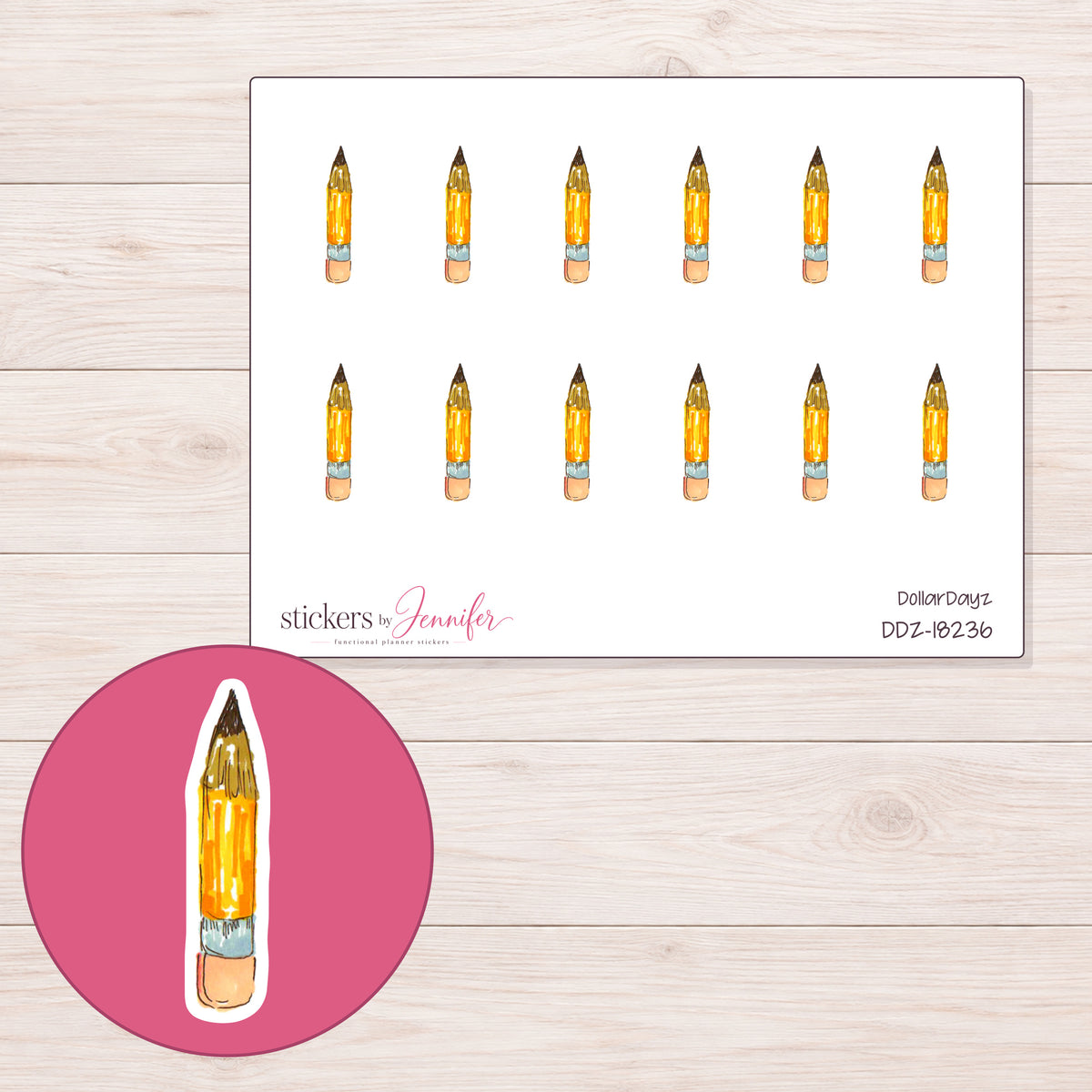DDZ-18236 planner sticker sheet with enlarged sticker detail